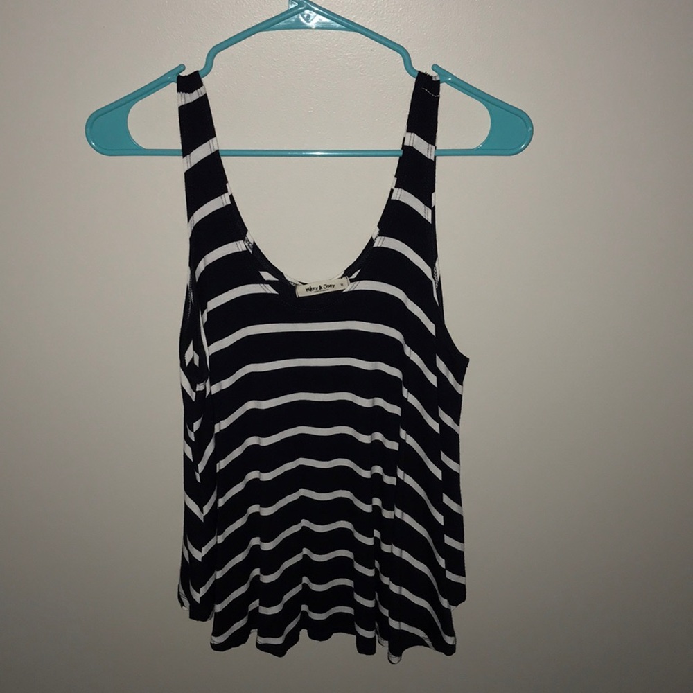 navy blue and white striped tank top